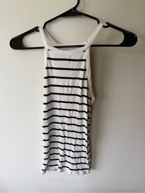 entro White and Black Striped Ribbed Tank